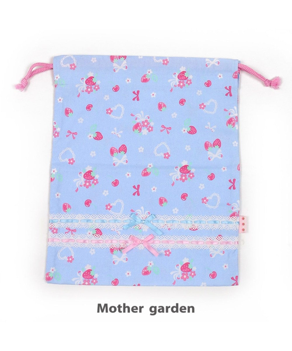Mother garden マザーガーデン 野いちご 《ブーケ柄》 巾着 大 着替え袋 水色